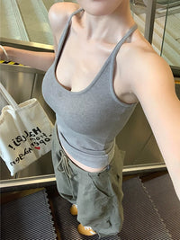 Women's Padded Camisole Tank Top with Anti-Exposure Design and Backless Style