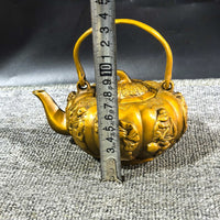 Vintage Gilt Bronze Teapot Ornament, Brass Craft Collectible, Chinese Antique Style Decor