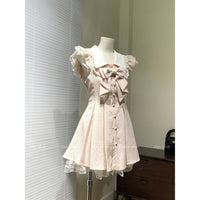 Korean Style Striped Dress and Shorts Set for Women, Sweet Bowknot Princess Outfit