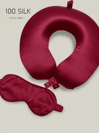 100% Mulberry Silk Travel Neck Pillow with Eye Mask Set