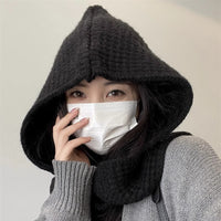 Women's Winter Hooded Scarf and Hat Set, Knitted Warm Shawl with Integrated Beanie