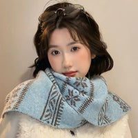 Women's Knitted Fair Isle Christmas Scarf Double-Sided Warm Neck Warmer