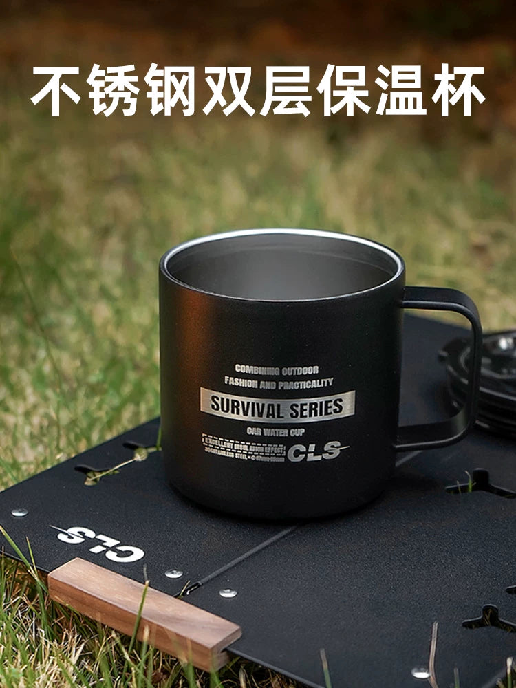 Outdoor 304 Stainless Steel Double-Layer Insulated Coffee Mug with Lid for Camping & Picnic