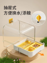 External Bird Bath and Feeder for Cages, Anti-Splash Transparent Bird House with Feeding Tray