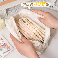 Cute Cheese Bear Pencil Case Large Capacity Embroidered Stationery Pouch for Girls