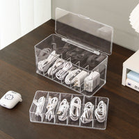 2-Layer Data Cable Storage Box with Lid, Multi-Grid Organizer for Phone Chargers & Power Cords