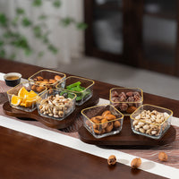 Wooden Divided Snack Serving Platter with Lid, Candy Nut Dried Fruit Tray, Appetizer Dessert Container for Home & Parties