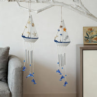 Nautical Wooden Sailboat Wind Chime Home Decor