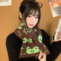 Japanese Style Cute Cartoon Frog Double-Sided Knitted Scarf for Women, Autumn/Winter 2025, Student Warm All-Match Neck Warmer