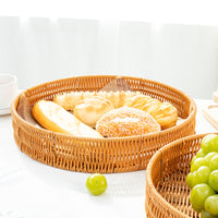 Handwoven Rattan-Style Serving Tray Basket for Snacks, Fruits, and Bread