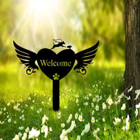 Pet Memorial Heart with Wings Metal Silhouette Grave Marker