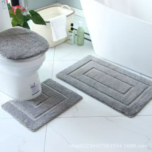 Thickened Flocked Bathroom Toilet Mat Set - Absorbent, Non-Slip, Splash-Proof