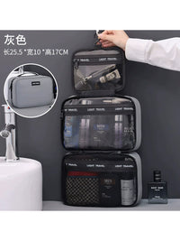 Men's Portable Travel Toiletry Bag Waterproof Hanging Large Capacity Skincare Organizer with Transparent Compartments