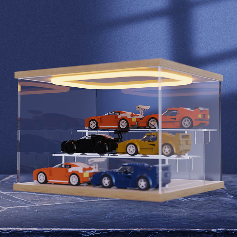 1:64 Scale Diecast Car Model Display Case with LED Lights, Dustproof Acrylic Storage Box for Toy Cars