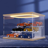 1:64 Scale Diecast Car Model Display Case with LED Lights, Dustproof Acrylic Storage Box for Toy Cars