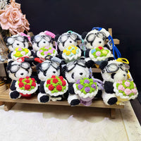 Crochet Panda Keychain with Goggles and Flower Bouquet Plush Doll Bag Charm