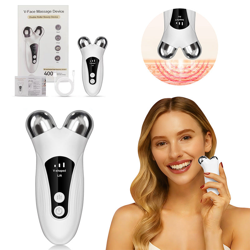 Microcurrent V-Face Roller Massager for Facial Lifting and Skin Rejuvenation