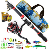 ZURYP Fishing Rod Set for Lure Sea Fishing and Reservoir Fishing, Fiberglass Rod with Soft Lures, Hooks, and Line