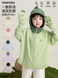 Kids' UPF 50+ Sun Protection Hoodie Jacket with Gloves for Summer