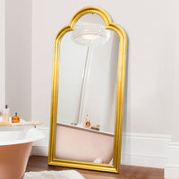 Wooden Arched Full-Length Mirror European Style Dressing Mirror for Living Room Cloakroom Clothing Store Wall-Leaning Floor Mirror