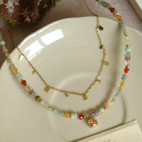 French Vintage Rainbow Beaded Necklace Dopamine Collarbone Chain