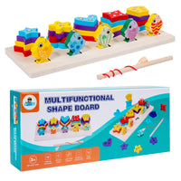 Wooden Geometric Shape Stacking Toy for Toddlers, Montessori Educational Sorting & Matching Puzzle, 5-Column Cognitive Learning Block Set