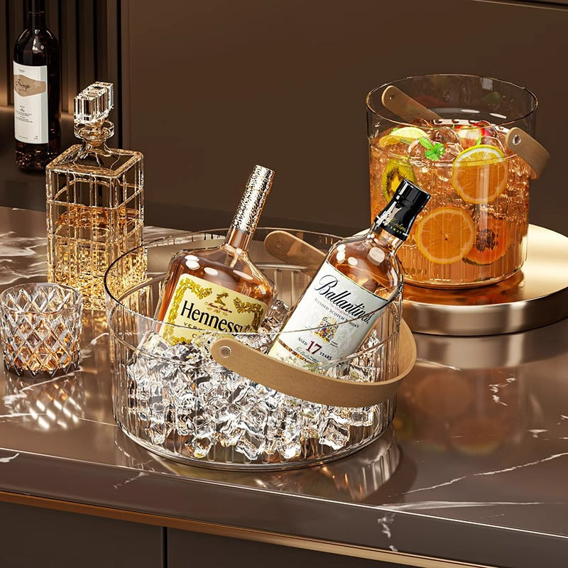 Portable Acrylic Ice Bucket with Leather Handle for Beer Wine Champagne