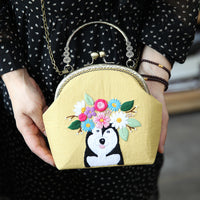 DIY European Embroidery Kiss-Lock Bag Kit with Ribbon and Lu Embroidery