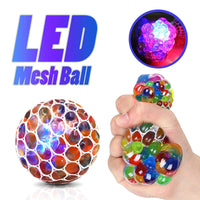 Grape Stress Ball Squeeze Toy with Colorful Beads - Rainbow Mesh Anti-Stress Relief Fidget Toy