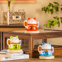 Solar Powered Waving Lucky Cat Figurine for Home and Business Decor