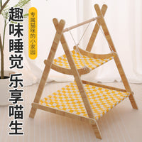 Luxury Double-Layer Wooden Cat Hammock Swing Bed for Small Pets