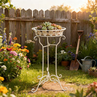 Wrought Iron Round Flower Stand Small Table Stool Indoor Outdoor Patio Balcony Coffee Table Decoration