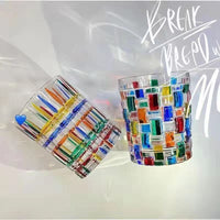 Hand-Painted Nordic Glass Juice and Whiskey Tumbler with Woven Texture