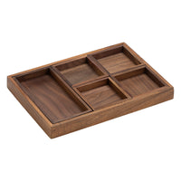 Walnut Wood Snack and Fruit Tray with Compartments for Living Room
