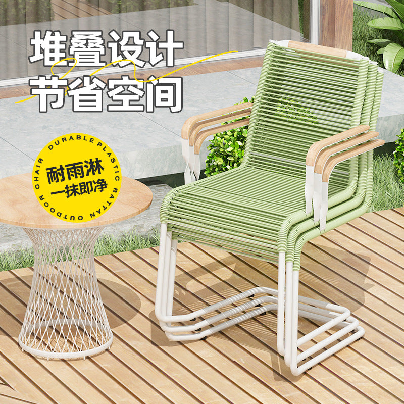 PE Rattan Outdoor Waterproof Anti-mildew Patio Beach Cafe Backrest Chair Coastal Style Woven Furniture