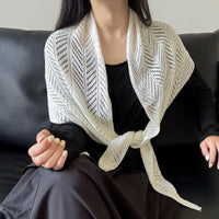 Ice Silk Hollow Knit Shawl Triangle Scarf for Women, Thin Sun Protection Air Conditioning Cover-up