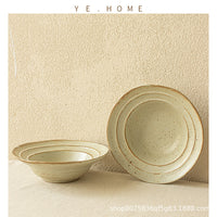 Japanese Retro Ceramic Straw Hat Bowl for Salad and Pasta, Creative Round Dish