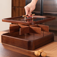 Walnut Wood 9-Compartment Snack and Candy Box with Lid, New Chinese Style Dried Fruit and Nut Organizer