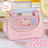 Plaid Sweetheart Butterfly Multi-layer Pencil Case with Handle, Large Capacity Stationery Bag