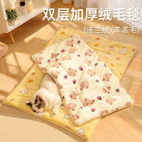 Pet Flannel Fleece Blanket Mat for Cats and Dogs, Thickened Winter Warm Sleep Pad, All-Season