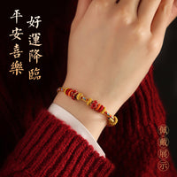 Macaron Color Peach Blossom Lucky Bead Bracelet for Women, Red Rope Woven DIY Hand String for Gold Beads