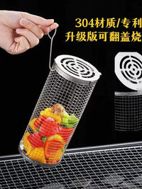 304 Stainless Steel Rolling BBQ Grill Basket for Outdoor Grilling and Smoking