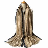 Cashmere Feel Scarf for Men and Women, Solid Color Striped Shawl with Contrast Border