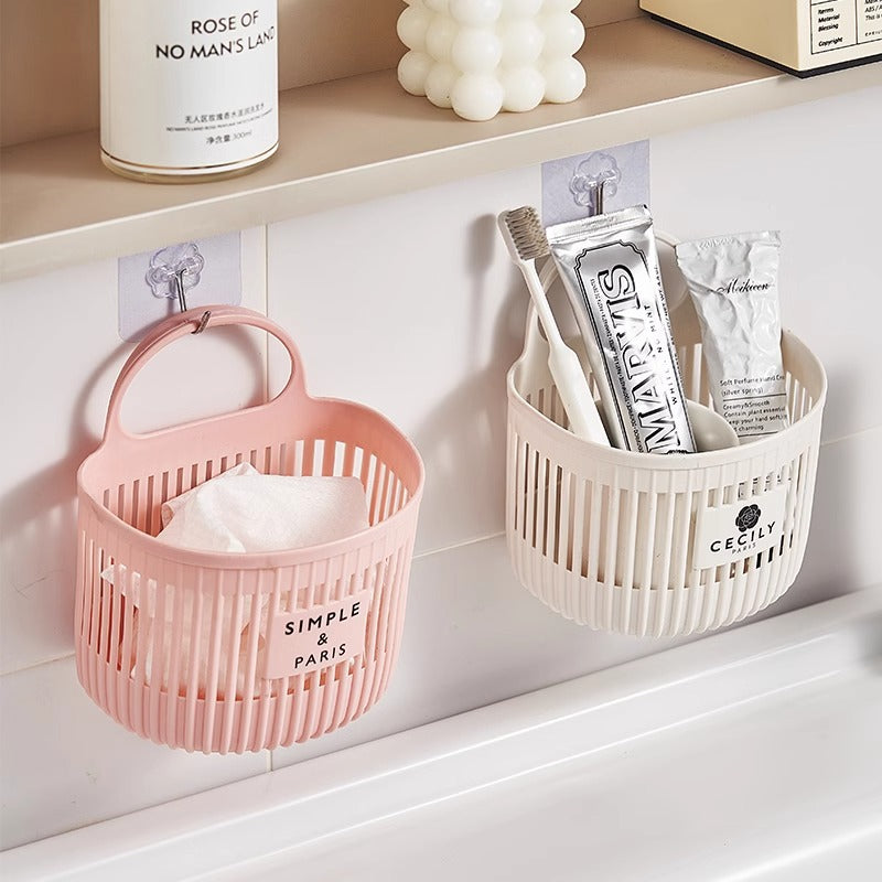 Wall-Mounted Storage Basket for Kitchen and Bathroom, Hanging Organizer for Spices, Garlic, and Toiletries