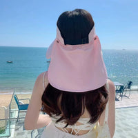 Women's UV Protection Wide Brim Sun Visor Hat with Neck Flap and Bow Detail