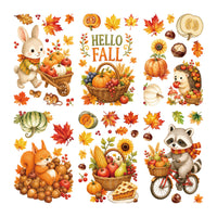 Autumn Harvest Static Cling Window Decals with Cute Animals for Thanksgiving Decor