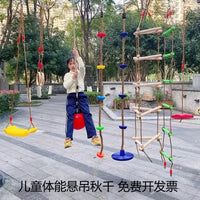 Kids' Outdoor Climbing Rope Swing with Gymnastic Rings and Wooden Ladder for Sensory Training