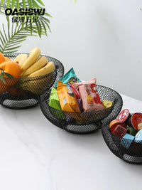 Nordic Style Double-Layer Iron Fruit Basket for Living Room, Hollow Dry Fruit and Candy Storage