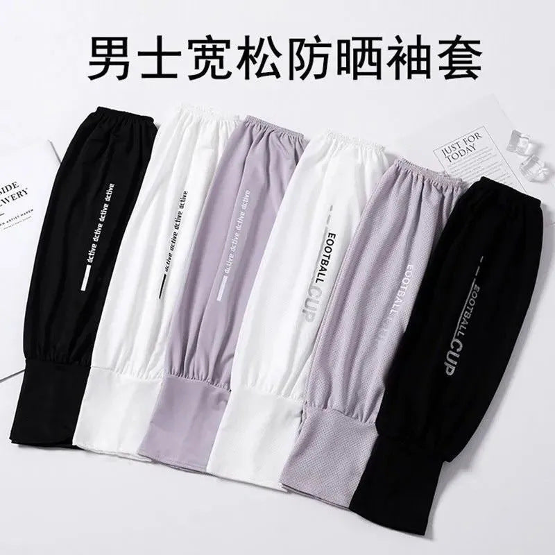 Men's Plus Size Loose Long Sleeve Sun Protection Ice Silk Arm Sleeves