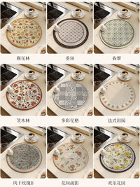 Kitchen Diatomaceous Earth Absorbent Mat for Countertops, Round American Style Tea Tray, Faucet, Cup, Dish, and Sink Drying Mat